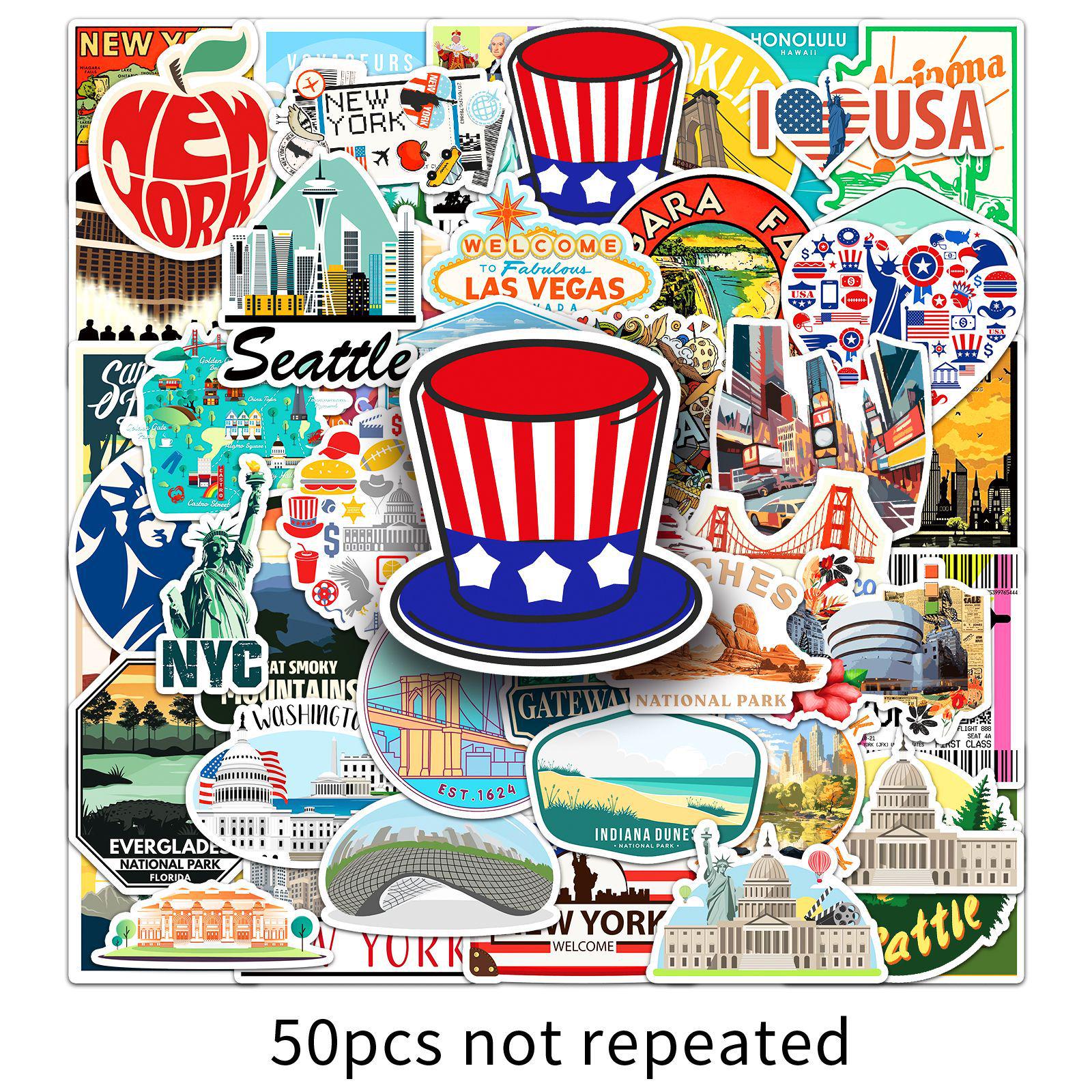 50 American Stickers: Outdoor National Symbols, Landmarks, Scenery & Statue of Liberty Graffiti for Journals