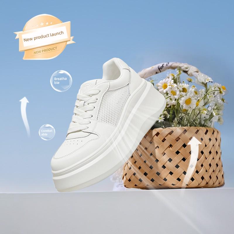 Tata Women's White Whale Sneakers, Thick Sole, Lace-Up