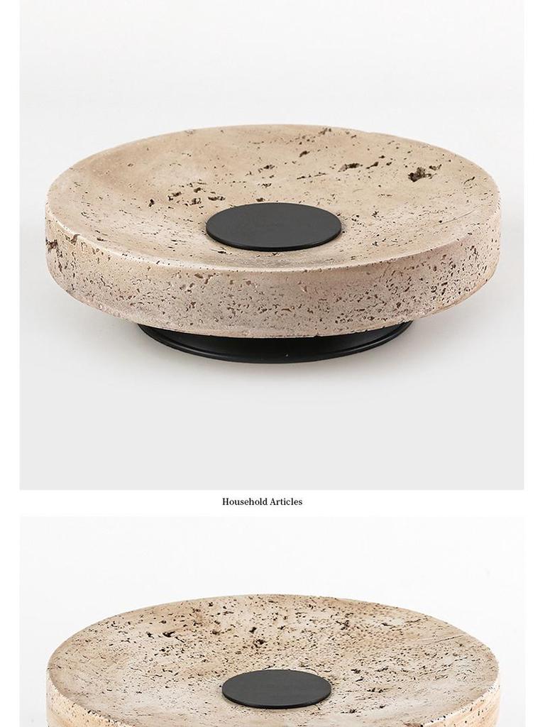 Wabi-Sabi High-Footed Round Fruit Plate - Light Luxury Yellow Travertine Style Decorative Tray