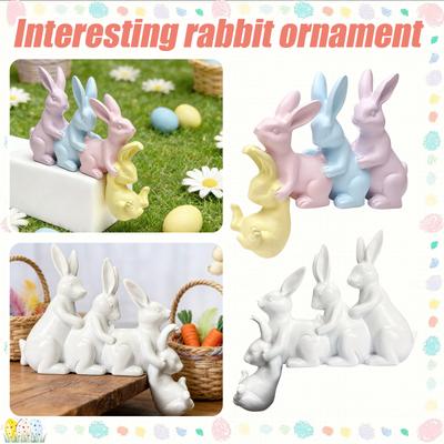 Resin Bunny Figurines, Statues Indoor Easter Decorations For Spring Home Decor, Decorative Easter Bunny Ornaments For Centerpiece Living Room