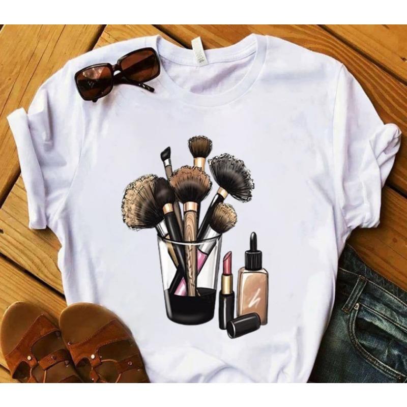 European and American Nail Polish Simple Women's Casual Cute Large Size Short-sleeved T-shirt Women Clothes Tops