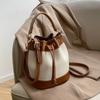 Popular Niche Design Shoulder Bag 2025 New Women's Bag Color Blocked Drawstring Crossbody Bag Commuting Hand-held Bucket Bag