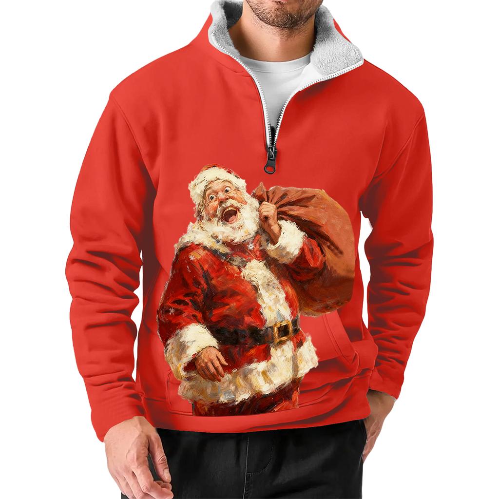 Men's Christmas Stand-up Collar Sweatshirt, Hot-selling Outdoor Casual Top With Collar