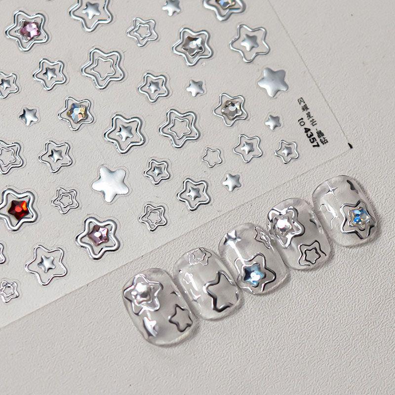 

Bright Crystal Shine Asterism Heart Nail Art Sticker Tomoni Relief 5D Silver Five-Pointed Star Nail Sticker Decorations Shining Star 4357((Crystal Drill))