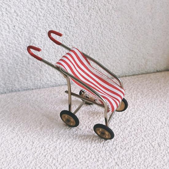 Mini Stroller Doll Accessories Metal Frame Fabric Seat Realistic Stroller Miniature Collectible Tiny Trolley for Doll Mansion Decoration Photo Prop