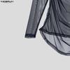 INCERUN Men Long Sleeve Ruffled See Through Mesh Party Tops T-Shirts