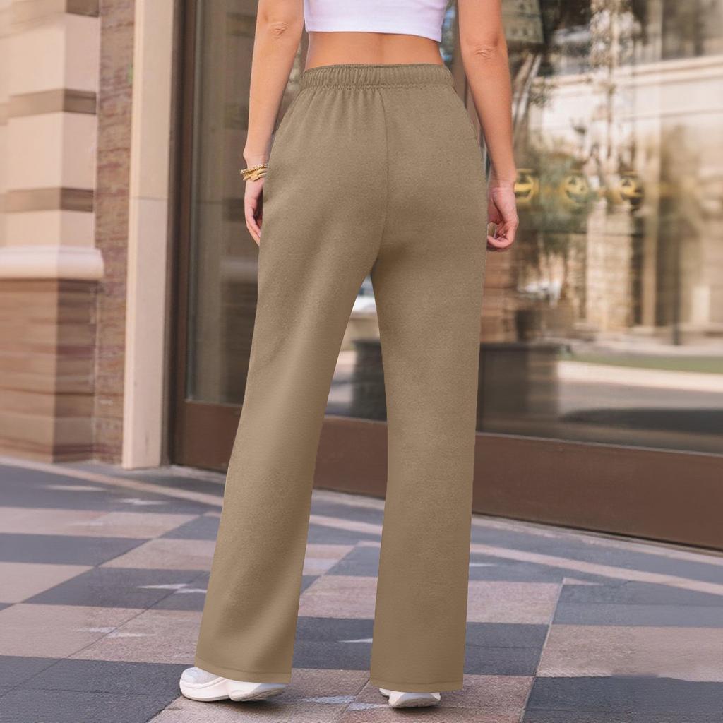 Women's Wide Leg Track Pants Fleece Lined Loose Straight Casual Pants  Sports Jogger Pants With Pockets