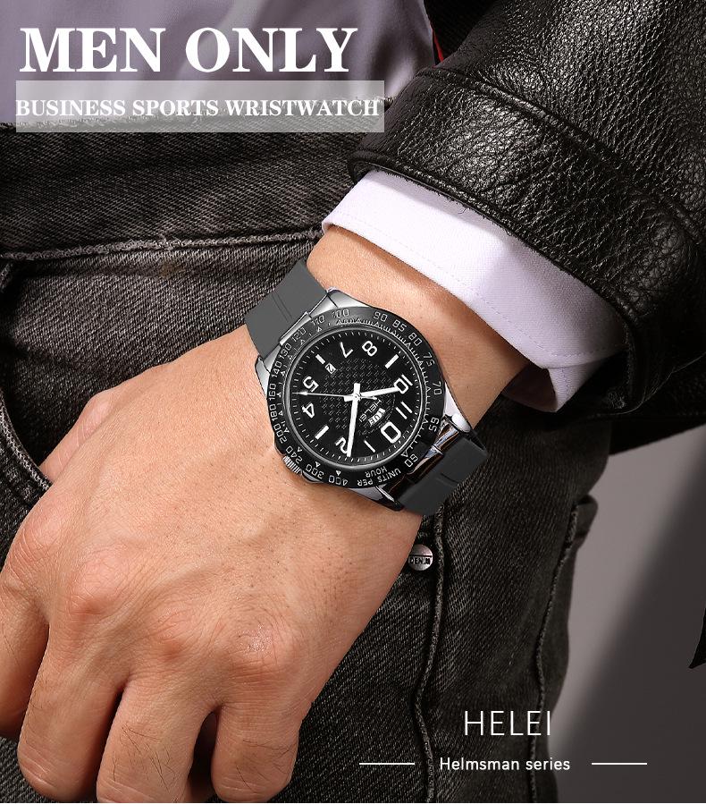 HELEI 2024 Men's Quartz Outdoor Sport Watch with Silicone Strap
