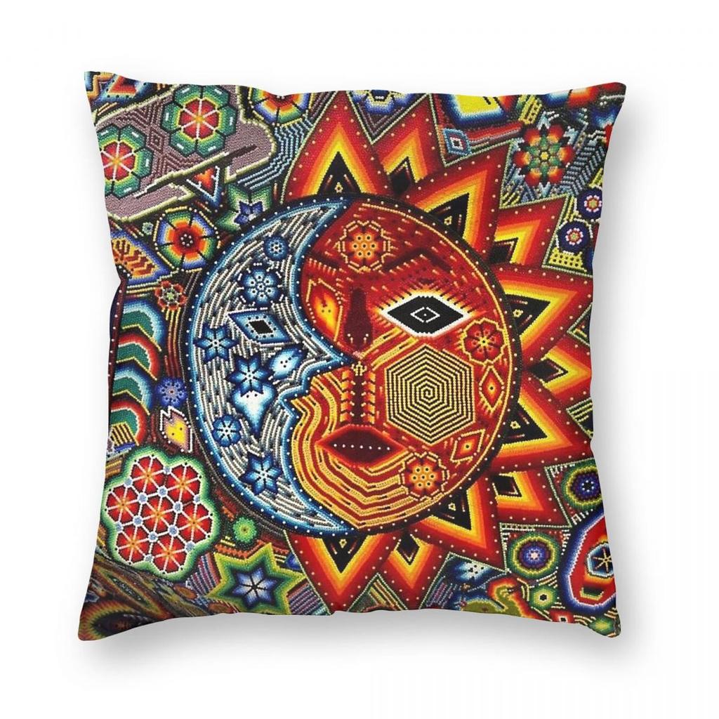 Sun Huichol Mexican Pillowcase Polyester Linen Velvet Pattern Zip Decor Throw Pillow Case Sofa Cushion Cover