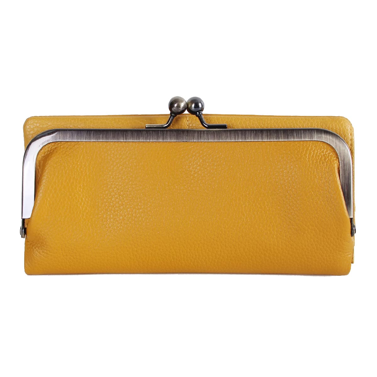 Женский длинный кошелек Lizdays с застежкой-клапаном, натуральная кожа, тонкий (горчичный)