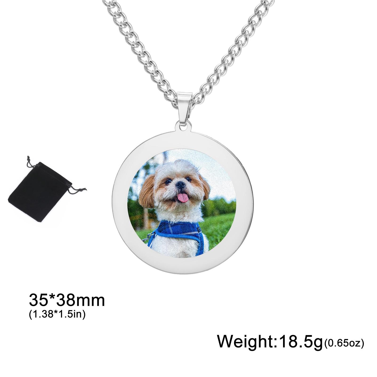 Customized photo circular necklace stainless steel single-sided photo necklace personalized pet family commemorative gift 60cm