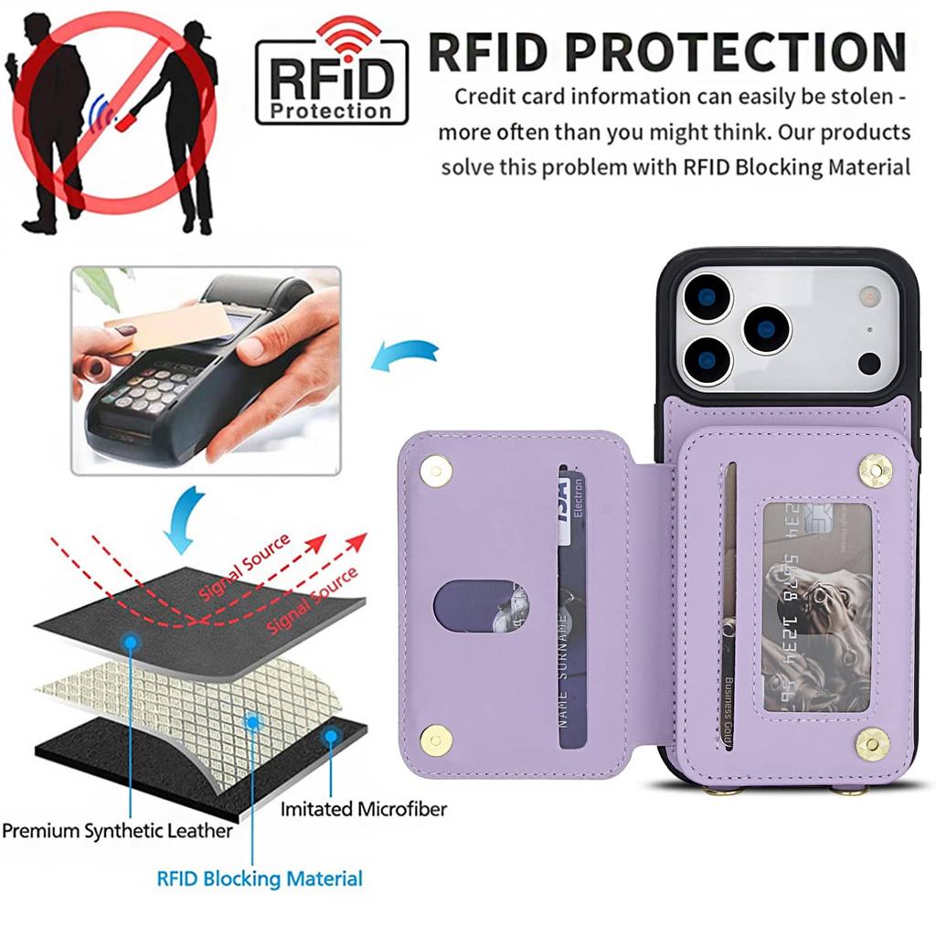 Zipper Wallet Case for iPhone 17/16e/16 Pro Max iPhone Air Women Crossbody Purse Credit Card Holder Lanyard Flip Kickstand Cover
