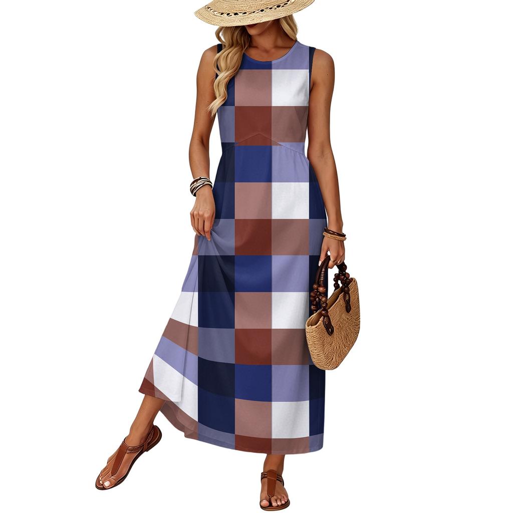 Women Summer Casual Dress Sleeveless Maxi Dress with Pockets Loose Fit Beach Vacation Sundress Lightweight Comfortable