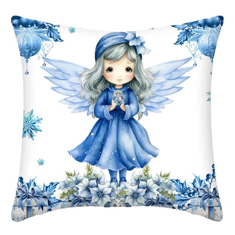 

Blue Christmas Skin-Friendly Pillow Cover Santa Claus Cartoon Print Pillow Cushion Modern Holiday Ornament Pillow X 45*45cm