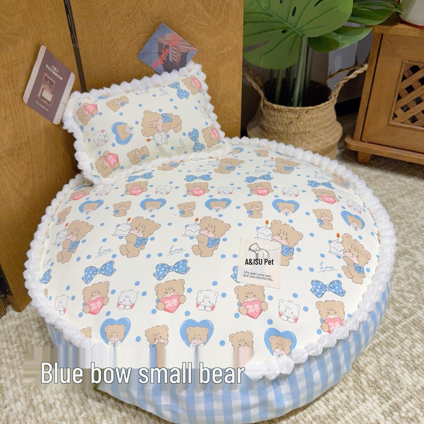 

Four Seasons Non-stick Fur Korean Style Round Pet Bed - Detachable, Washable, Large Dog & Cat Bed with Maltese Bichon Pillow. Diameter 50cm