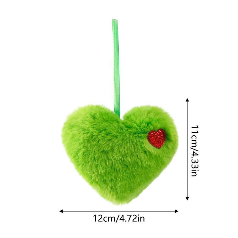 Palline di Natale Sferiche Soffici a Forma di Cuore Verdi con Cuori Rossi, Adatte Come Decorazioni da Appendere per l'Albero di Natale
