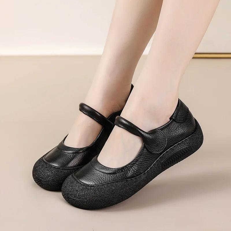 New Autumn  flats shoes women's loafer ladies concise strap cow leather ballerina flats woman luxury shallow moccasin