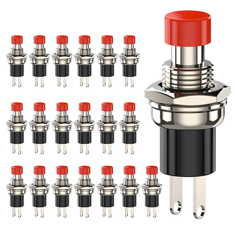 

20Pcs Momentary Push Button Switch, 1A 250Vac Spst Mini Pushbutton Switches Normally Open(No) Black & Red Cap червоний