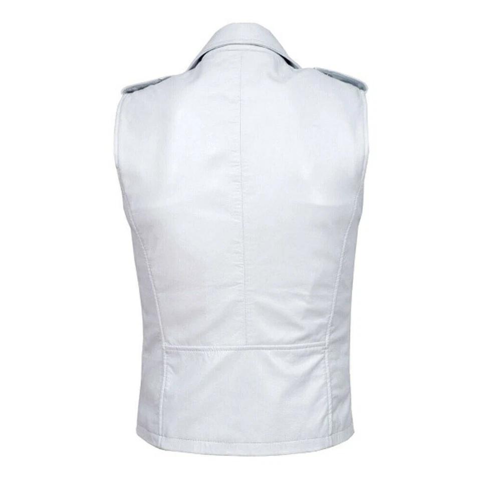 White Handmade Original Vest Coat Lambskin Leather Men's Button Waistcoat Party Soft Fit