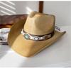 Handwoven Straw Hat for Female Cowgirl Hat with PU Belt Fashion Panamas Hat Music Festival Cowgirl Hat for Seasides Travel