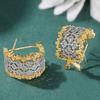Huitan Hollow Design Luxury Women Hoop Earrings for Party Fashion Two Tone Inlaid Shiny CZ Delicate Symmetric Wedding Jewelry