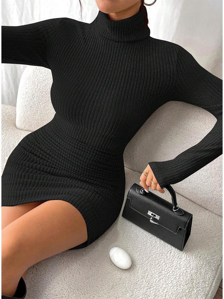 2025 European & American Autumn/Winter High Neck Slim Fit Knit Dress for Women