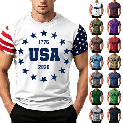 Herren Unabhängigkeitstag Flaggenprint Kurzarm T-Shirt, Locker Lässig Täglich Sommer Oberteile