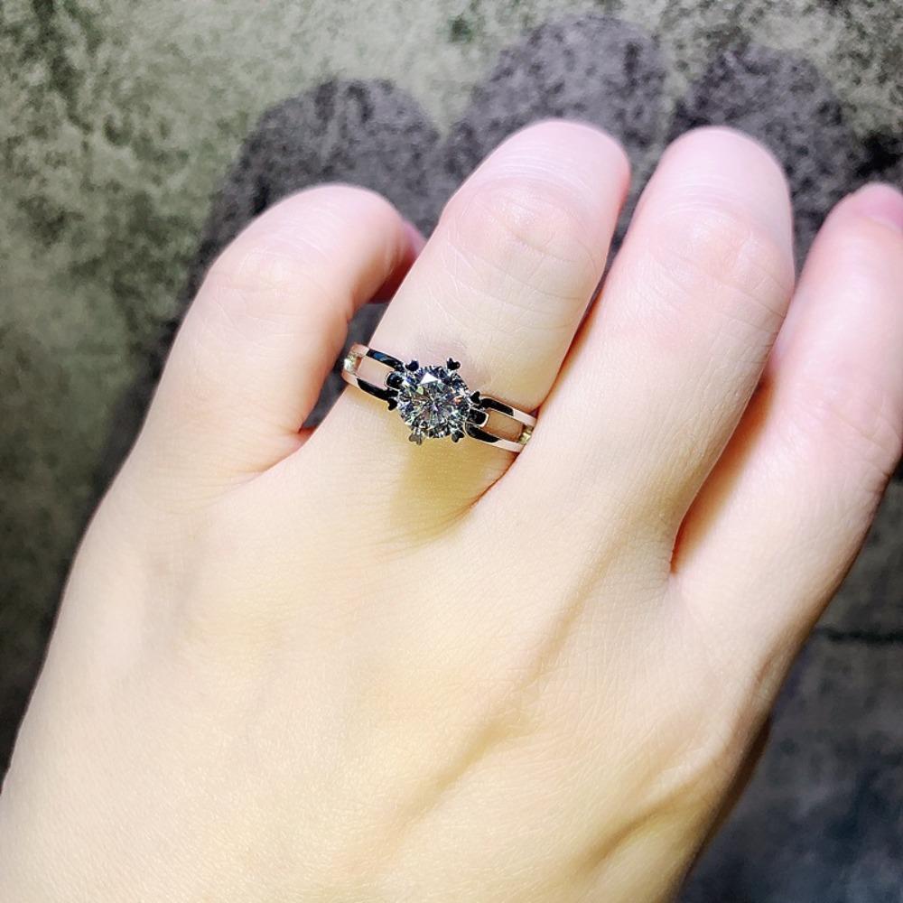 Imitation Moissanite Open Ring for Women 1 Carat Hollow Ribbon Diamond Engagement Wedding Proposal Band Adjustable