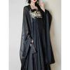 Chinese Tang Dynasty Style Hanfu For Women, HE ZI Skirt Black Embroidered Large Sleeves, Daily Set