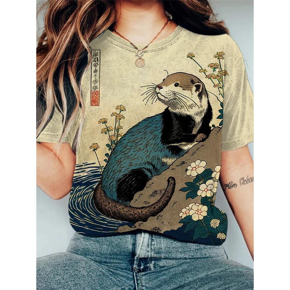 Women's Funny Animal Printed T Shirt Short Sleeve Tees Tops 3D Print O-Neck T-Shirts Summer Casual Women's Clothing Apparel
