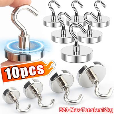 10PCS E20 Metal Strong Magnetic Hooks Wall-mounted Heavy Duty Magnet Hook Key Coat Hanging Hanger Home Kitchen Bathroom Storage
