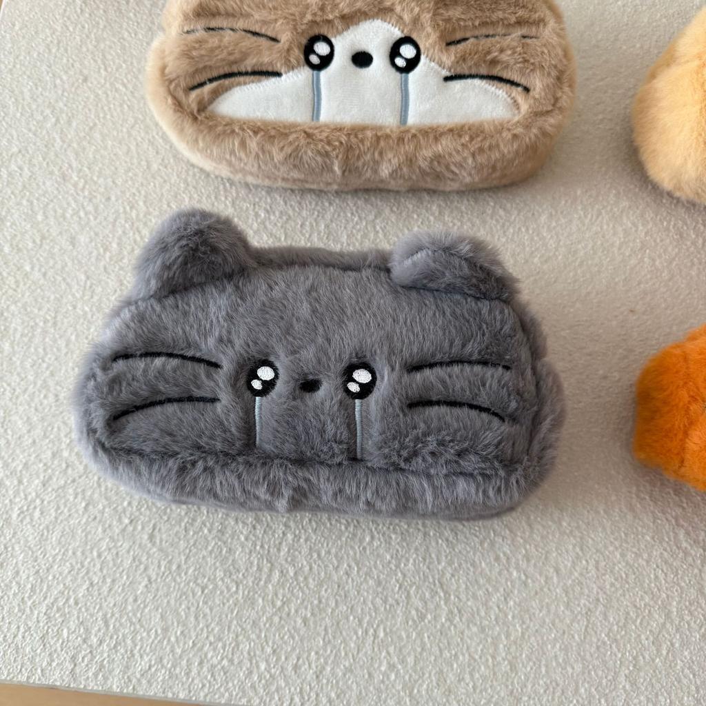 Cute Cartoon Embroidered Plush Cat Printed Pencil Case Student Stationery Storage Bag School Supplies Pen Stationery Gifts