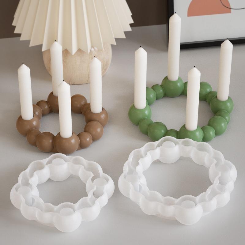 Bubble Bead Round Ball 4-Hole Candle Holder Silicone Molds DIY Gypsum Ring Base Bead Candle Insert Decorative Resin Mold Crafts