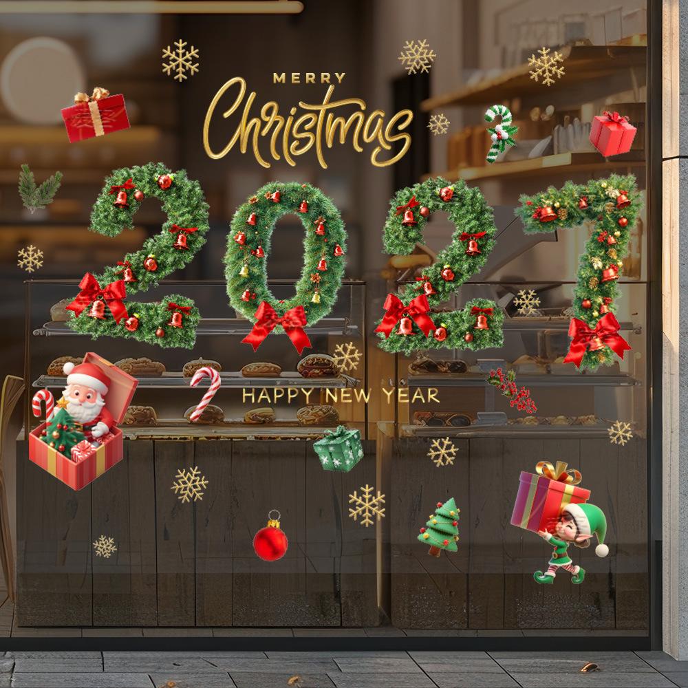 Christmas Window Sticker Merry Christmas Decorations For Home 2027 Cristmas Ornament Xmas Navidad Natal Gifts New Year 2026