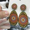 Earrings: African Retro Ethnic Style Sunflower Wooden Long Bohemian Travel Beach