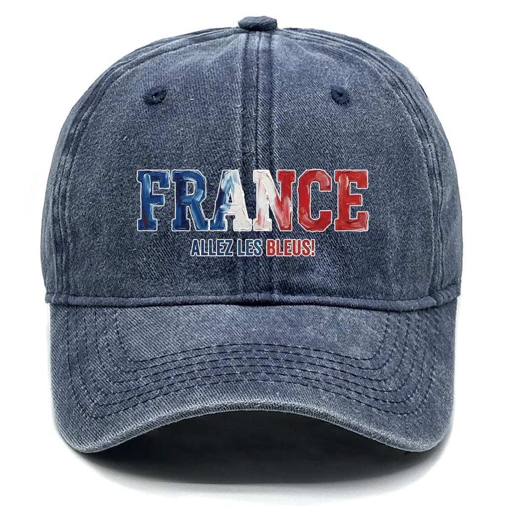 Sun Hat With "FRANCE" "ALLEZ LES BLEUS" Flag Printed , Adjustable Baseball Hat Slouchy Solid Color Retro Cozy Man's Cap