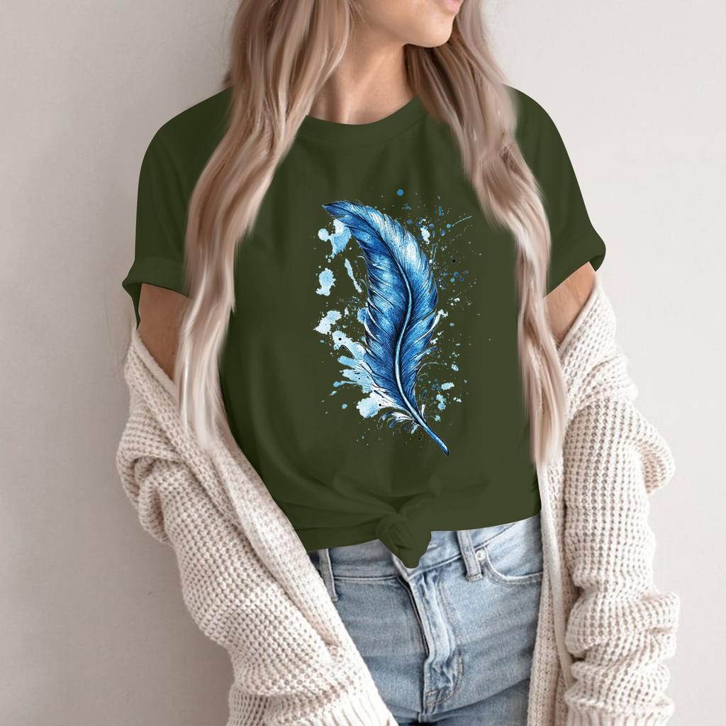 Women's Fashion Casual Printed Short Sleeve Round Neck Pullover Tops