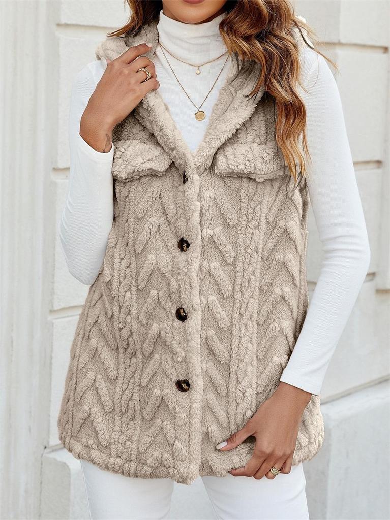 European & American Plush Hooded Cardigan Vest for Fall/Winter - Warm & Stylish Women's Jacket