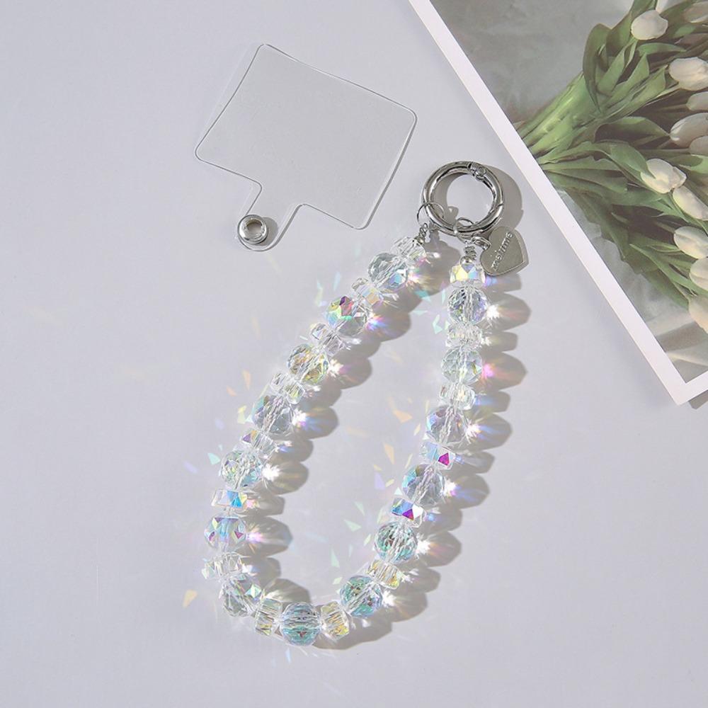 Detachable Crystal Bead Pendant Transparent Phone Lanyard Crystal Bead Keychain for Women Girls