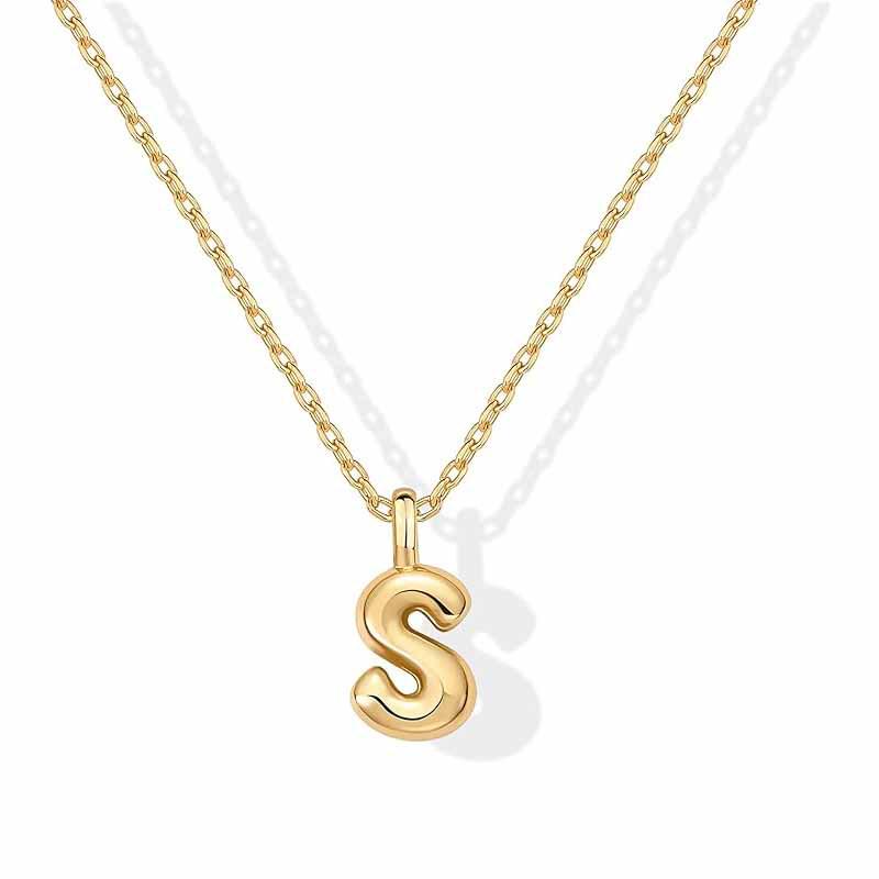 Minimalist Clavicle Chain Necklace with Stainless Steel Bubble Letter Pendant (A-Z)