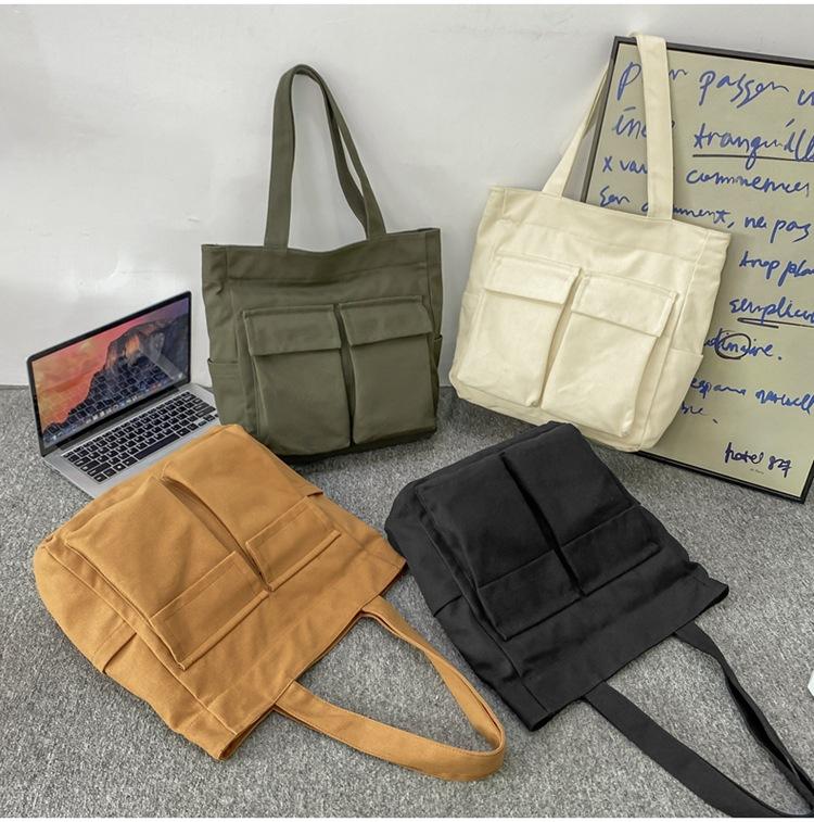 Canvas Bag Large Capacity Men Women's Shoulder Bag Student Class Hand Tote Bag