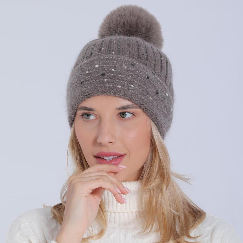 Women's Autumn Winter Plush Knitted Soft Rabbit Wool Hat Warm Beret