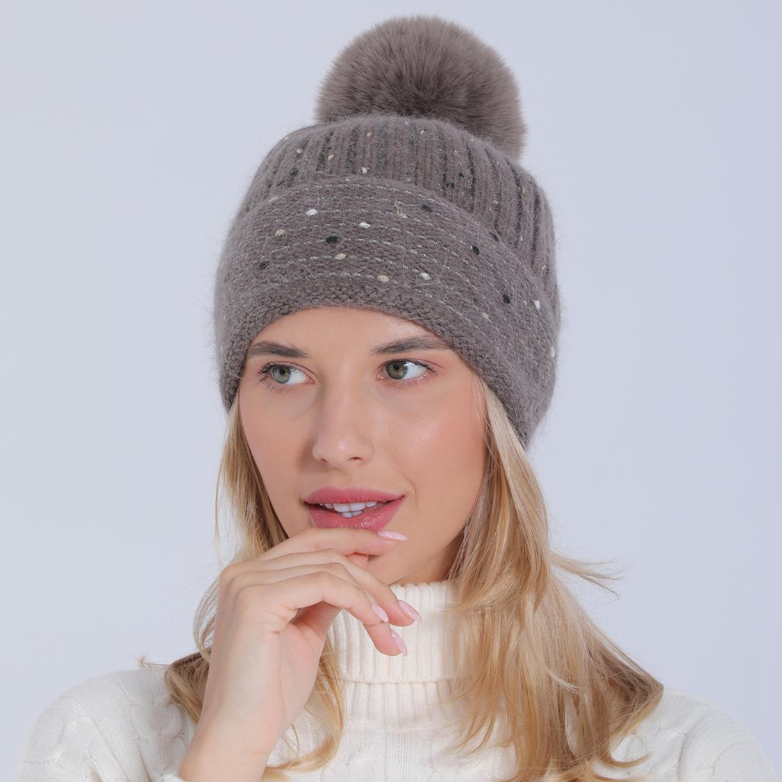 

Женская осенне-зимняя плюшевая вязаная мягкая шапка из кроличьей шерсти, теплый берет OneSize хаки