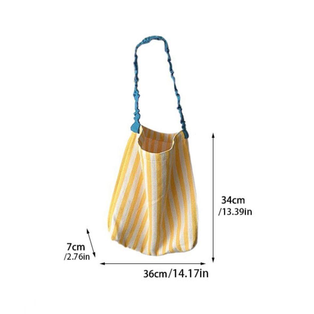 Large Capacity Stripe Canvas Bag Pleated Shoulder Strap Cloth Shoulder Bag Cute Tote Bag Women