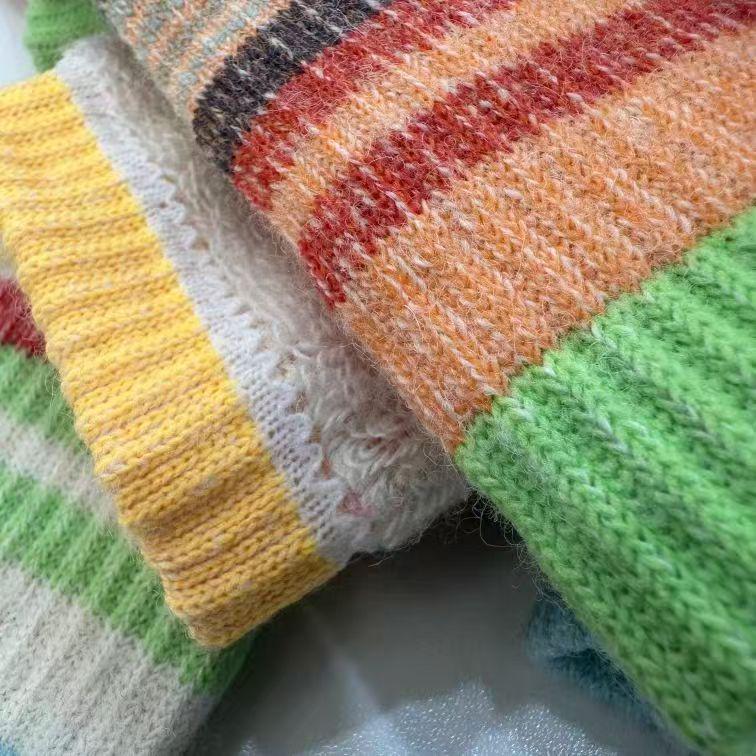 Colorful Striped 100% Merino Wool Knee-High Socks for Men & Women - Warm Autumn/Winter Wear