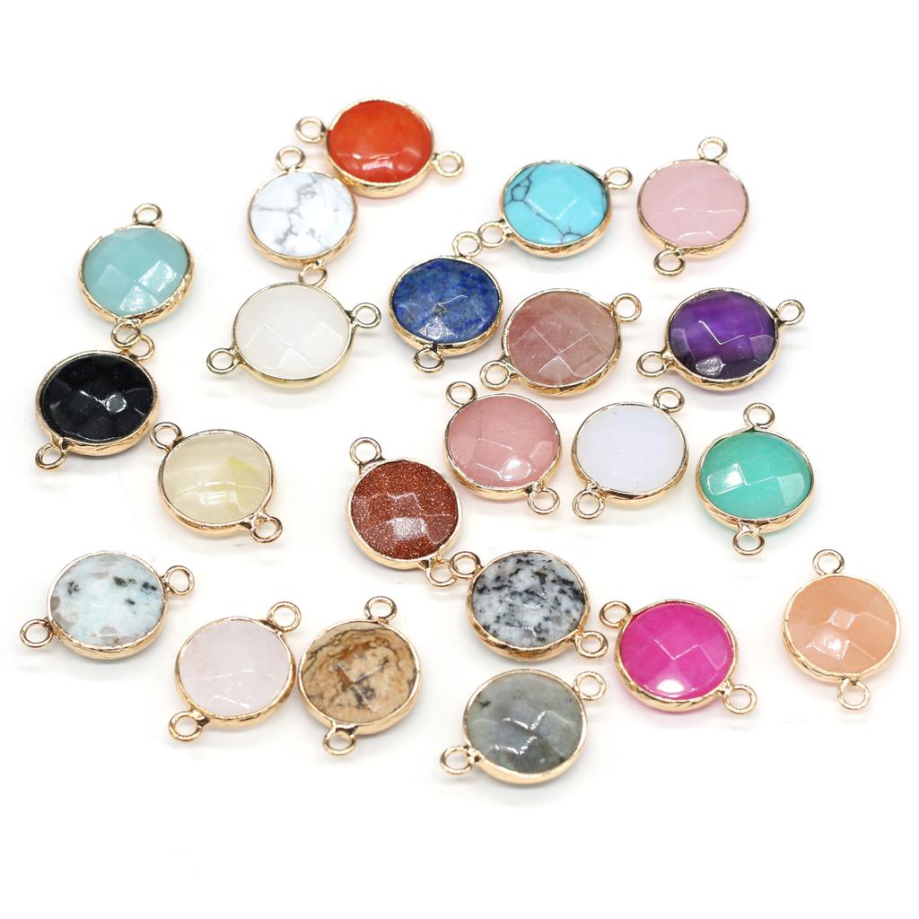 5 Stück Naturstein-Verbinder-Anhänger, runde Quarz-Verbinder für DIY-Armbänder, Halsketten, Ohrringe, Schmuckherstellung, Zubehör, 15 x 24 mm