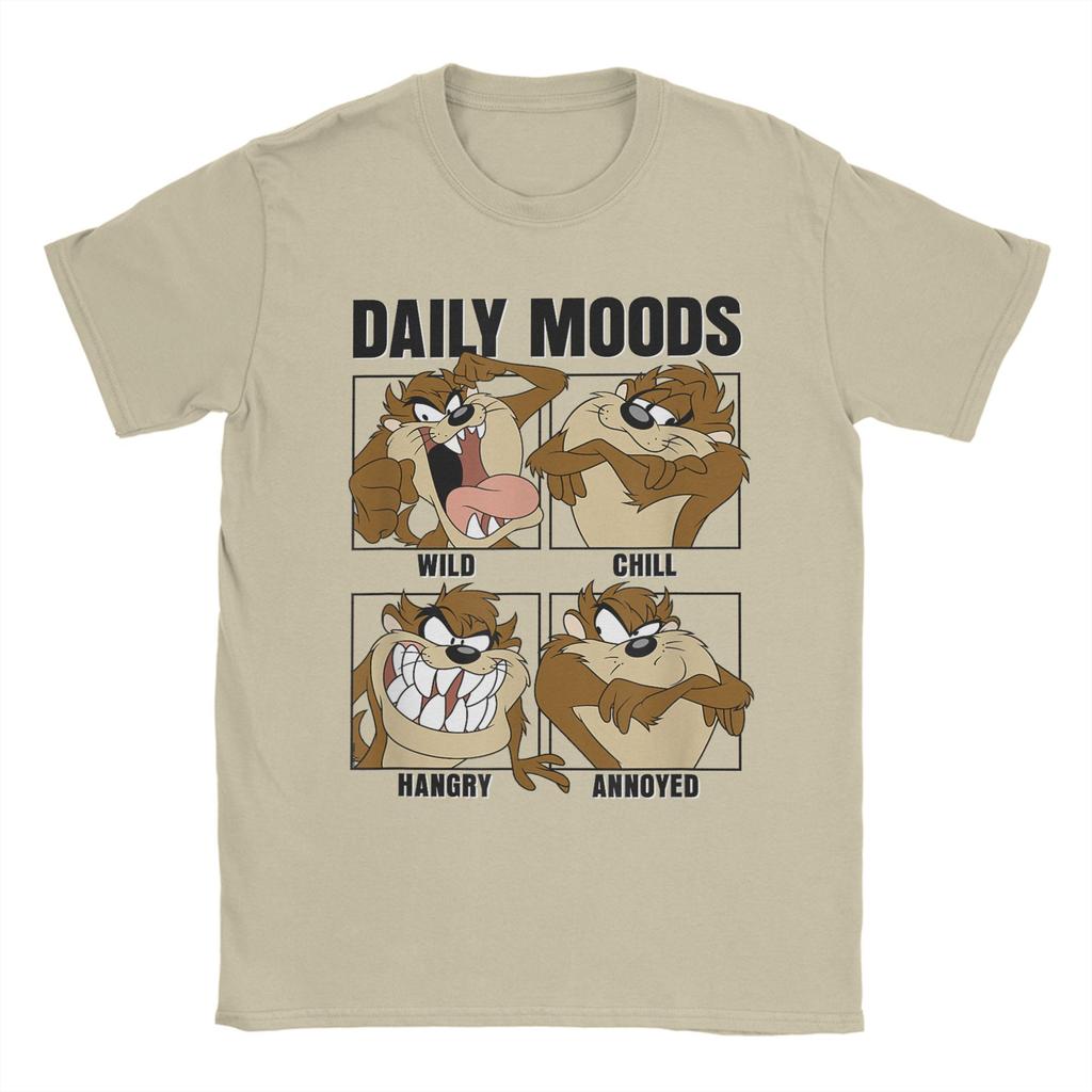 Men T-Shirts Tazmanian Devil Daily Moods Panels Tazed Funny Pure Cotton Tees Short Sleeve T Shirt Crew Neck Clothes New Arrival