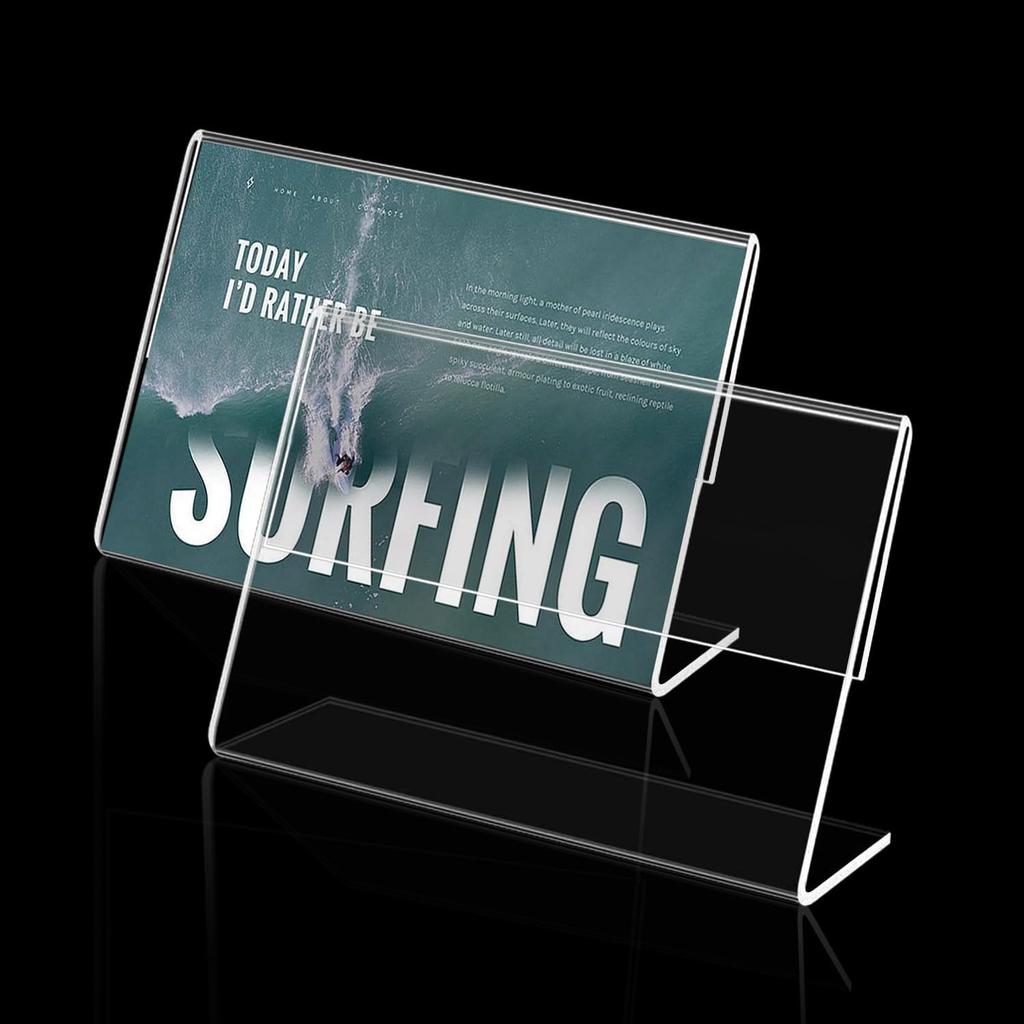 6 x 4 Inch Acrylic Sign Holder, 15 Pcs L Shape Clear Slant Back Sign Holders, Plastic Paper Sign Holder Stand, Clear Picture Frame Acrylic Stands for