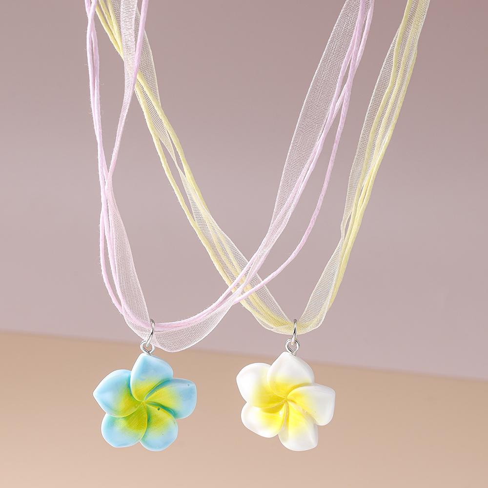 2pcs/set Cute Flower Pendant Necklace for Women Girls Rope Chain Necklaces Summer Beach Jewelry Gifts