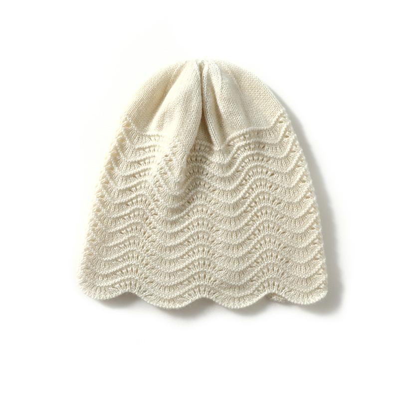 

Women 100% Pure Cashmere Beanie Hat Openwork Wave Knit Pattern Winter Warm Soft Slouchy Skullies Cap Cold Weather Accessory білий